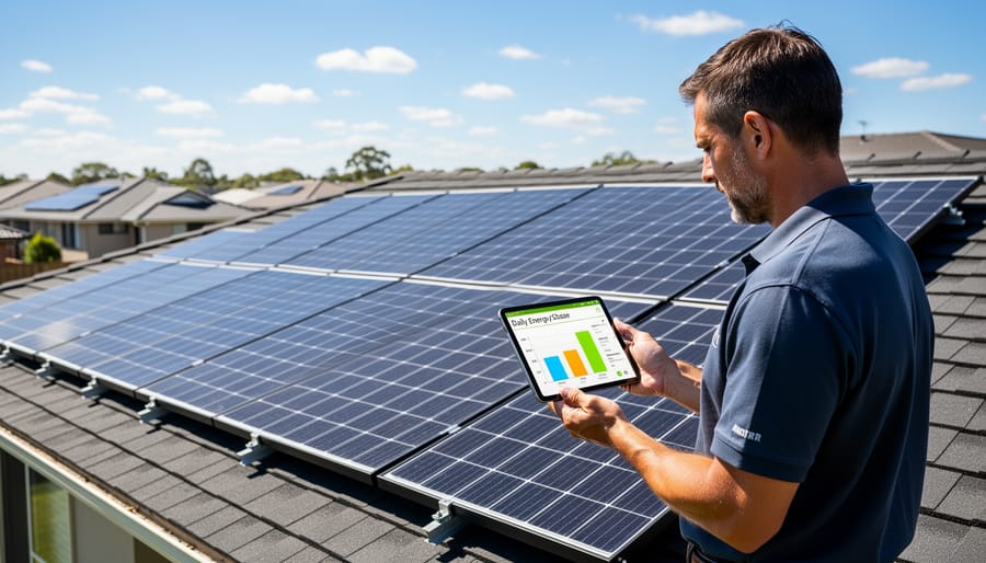 Complete residential solar panel installation on suburban home roof