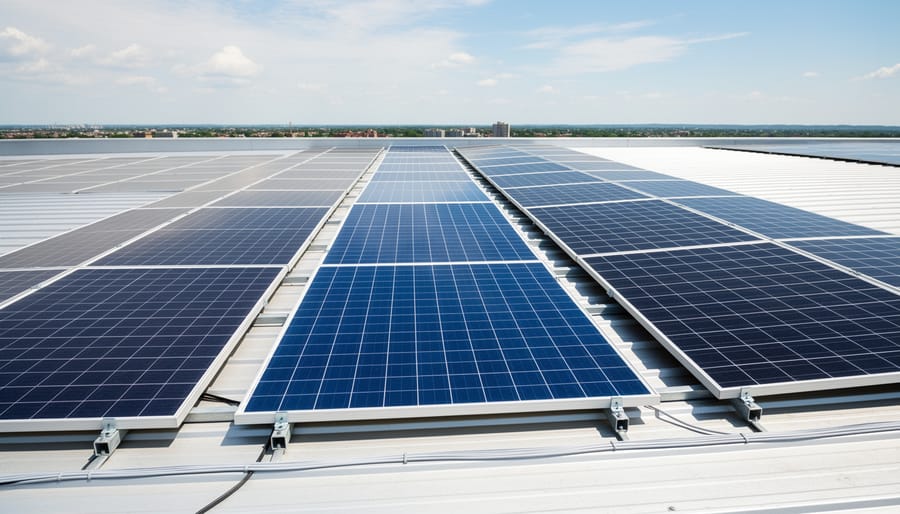 Close-up detail of solar panel photovoltaic cells and surface